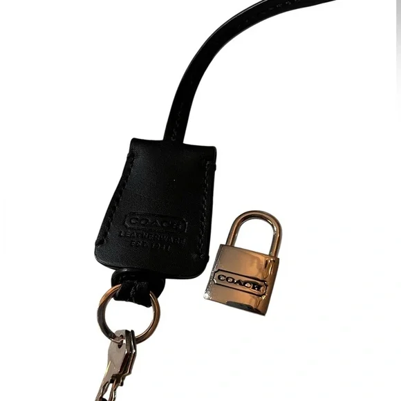 Coach Silver Padlock and Black Leather Clochette with two keys - Picture 5 of 15